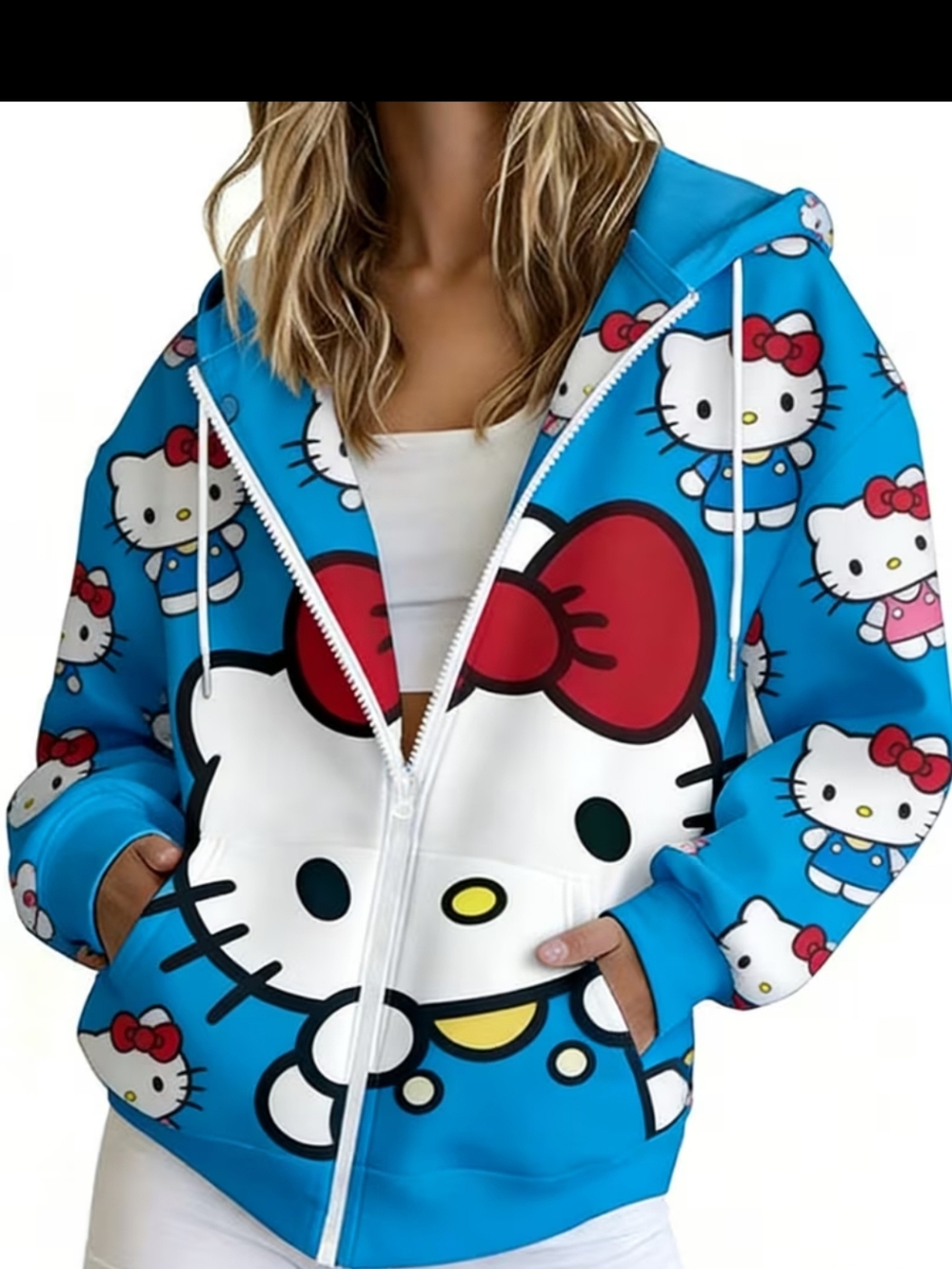 Hello Kitty Blue Graphic Zip-Up Hooded Jacket
